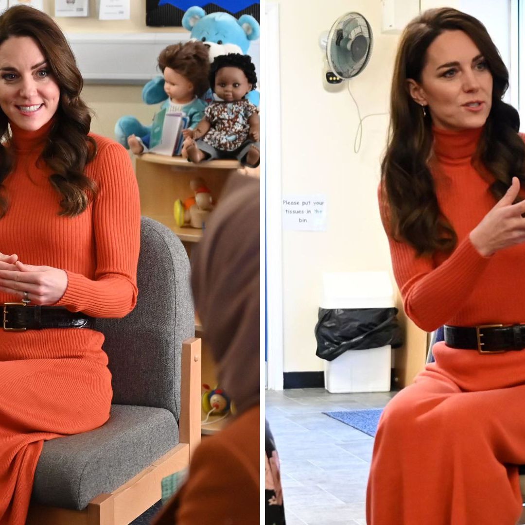 Kate Middleton's pumpkin-toned knitted two-piece was made for cosiness |  Woman & Home