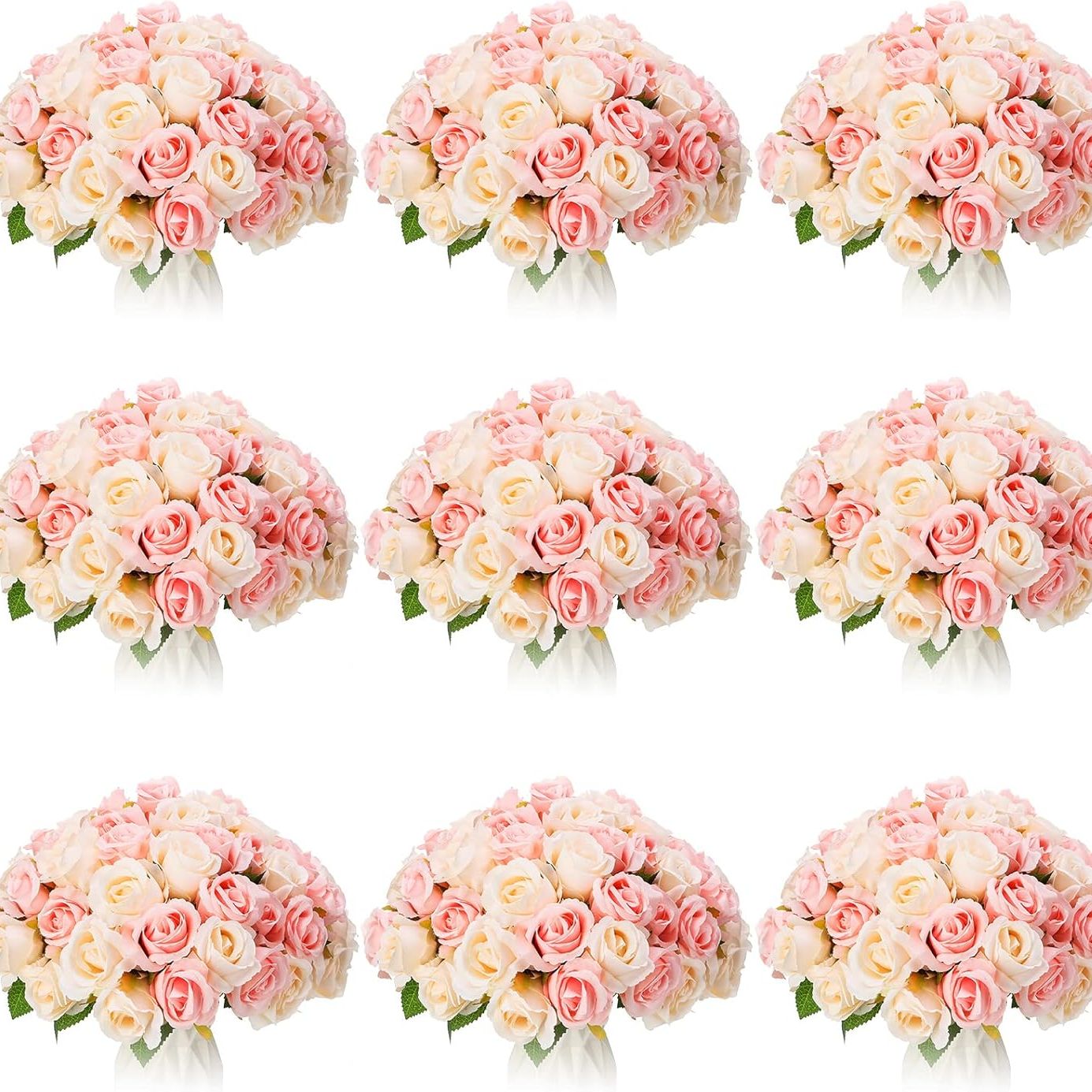 Jexine, 10 Bouquets Artificial Rose Flowers, 120 Pcs, Pink and White, Silk, Diy Bride, Home, Wedding Party Decorations