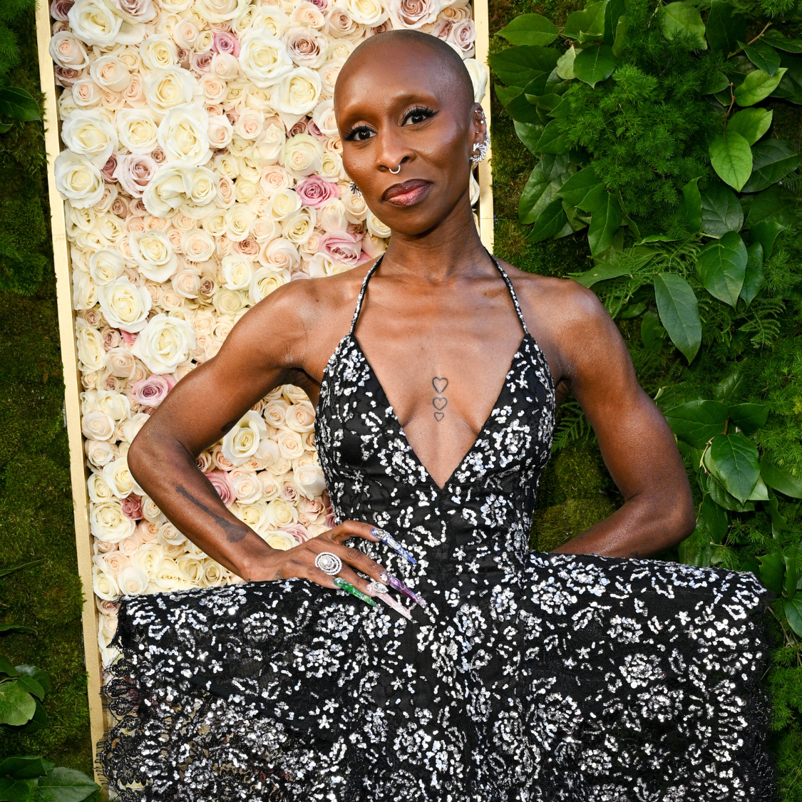 cynthia erivo golden globes dress Cynthia Erivo's Golden Globes 2025 Gown Sparkles With Hundreds of Silver  Flower Crystals