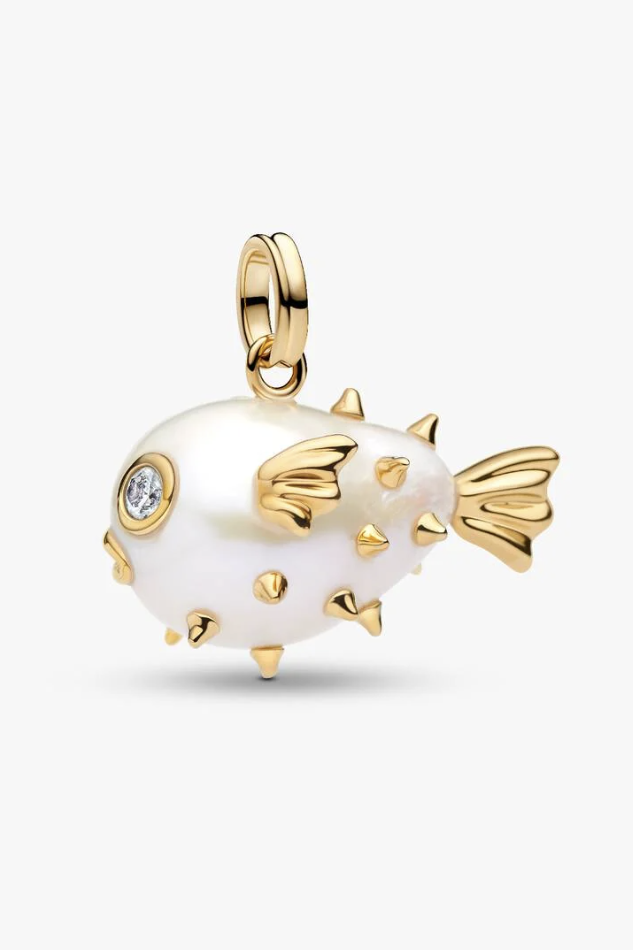 Pandora, Treated Freshwater Cultured Baroque Pearl Oversized Puffy Fish Pendant