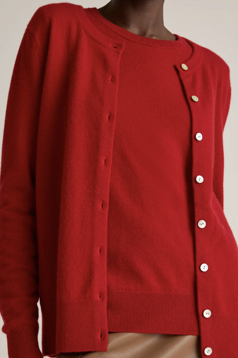 Quince, Mongolian Cashmere Cardigan Sweater in Varsity Red