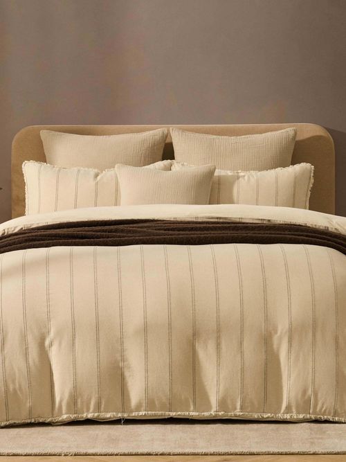 Hallie Linen Blend Yarn Dye Stripe Duvet Cover & Pillowcase Set - Natural