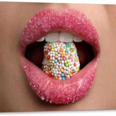 Bathroom Wall Art Decor for Bedroom Living Room Small Canvas Wall Art Framed Young Woman Beautiful Lips Covered Sugar Eating Candy Closeup Prints Artwork Painting Pictures Kitchen Office
