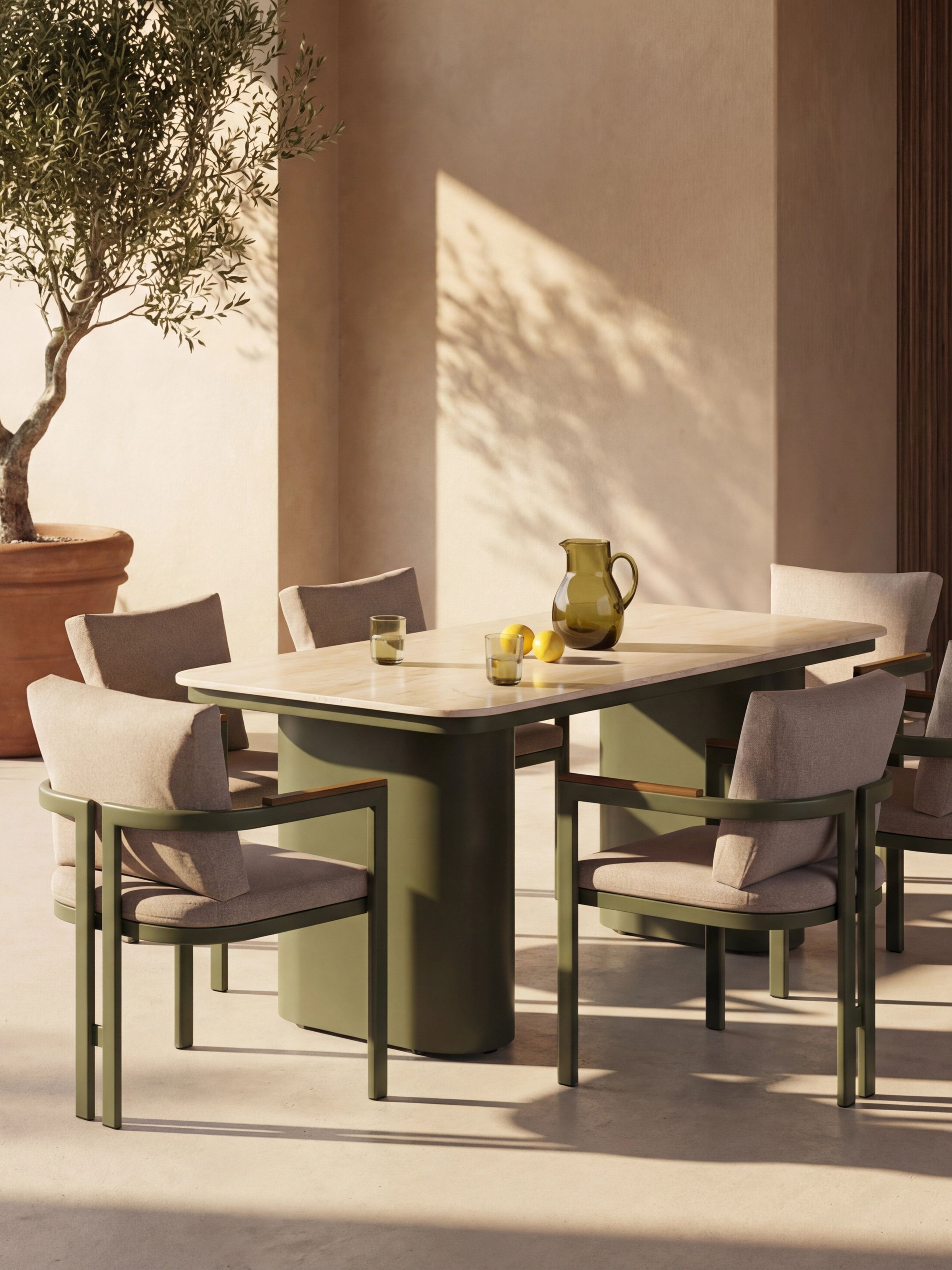 Levan 6 Seat Garden Dining Set | Natural &amp; Moss Green