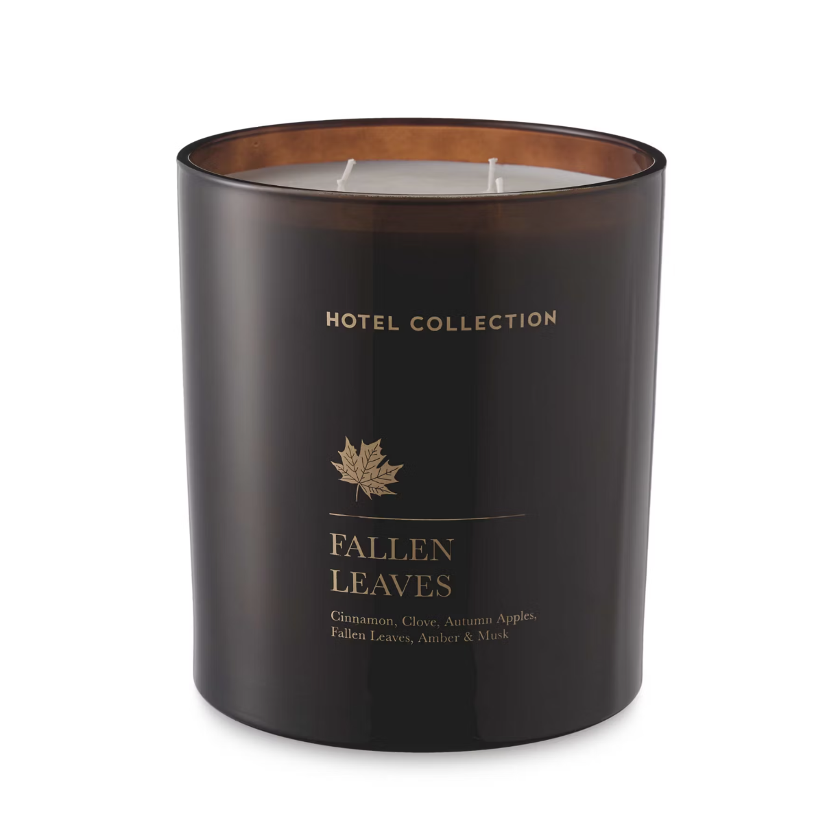 Large black fallen leaves autumnal candle