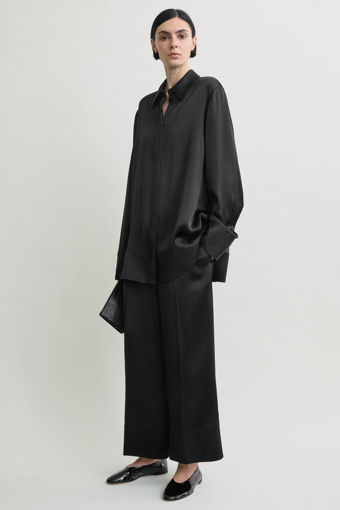 Satin Drawstring Trousers Black - 30