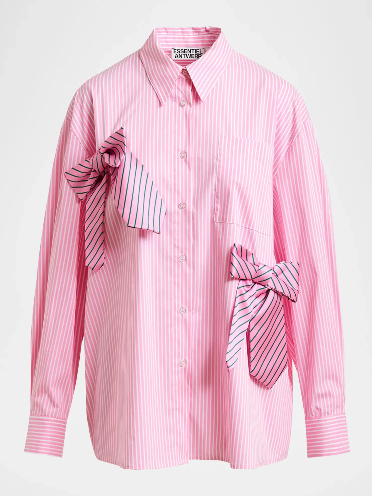 Essentiel Antwerp, Jiwi Striped Oversized Cotton Shirt with Tie Bows