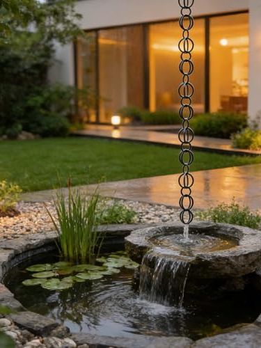 Qodxcrfv Rain Chains for Outside&amp;#65292;hanging Rain Chain Garden Ornament&amp;#65292;garden Decorative Rainwater Gutter &amp;#65292; for Decorative Outdoor Gutter Drainage System for Roof&amp;#65292;black, 2m