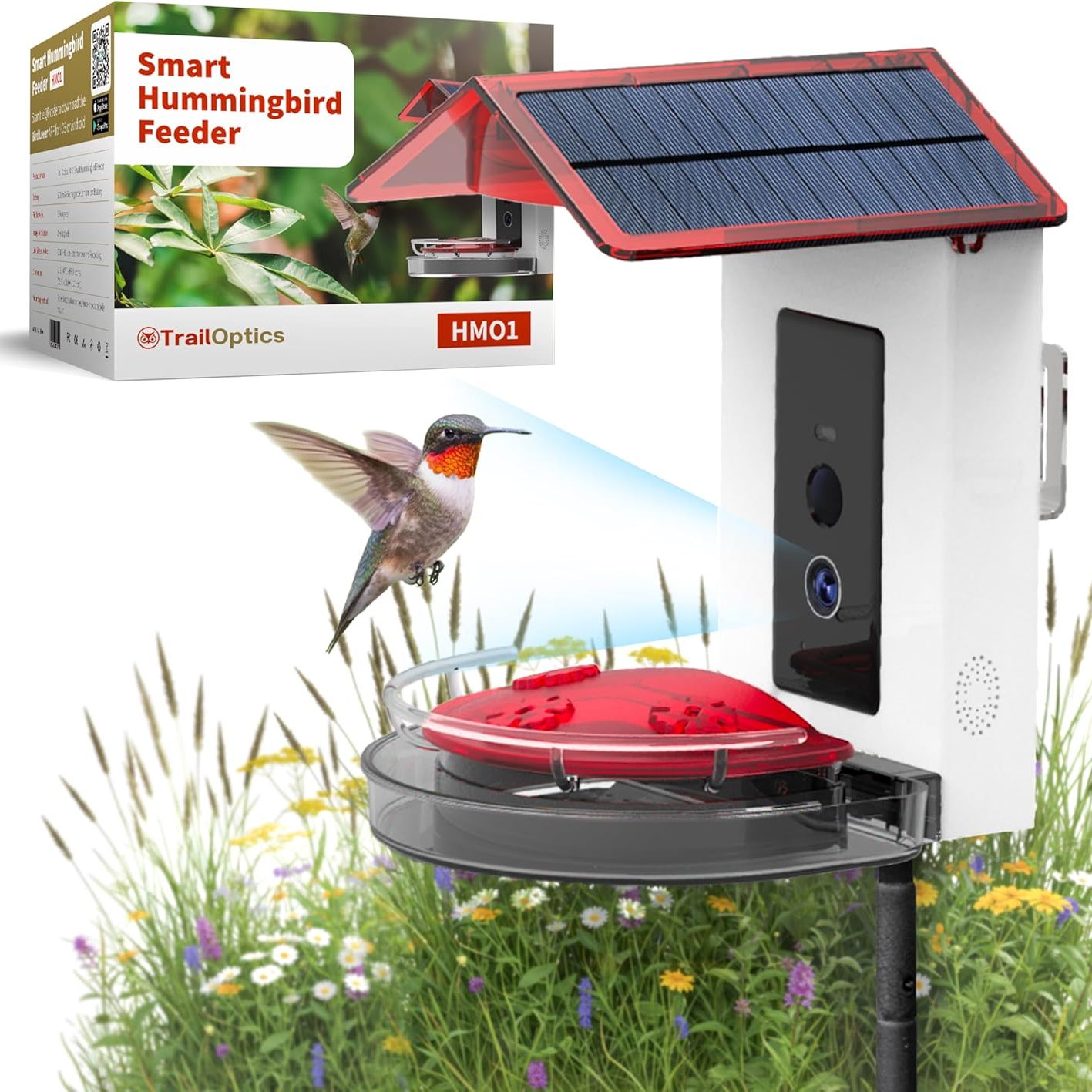 Quick Setup Smart Solar Hummingbird Feeder With Camera 1080p 2mp High-Def and Wifi Ai Bird Identification Birdfeeder, Ant Guard Moat, Squirrel Alarm, Removeable Tray, Identifies 10,000+ Birds