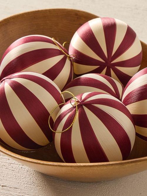 Striped Thread Ball Ornaments, Set of 6