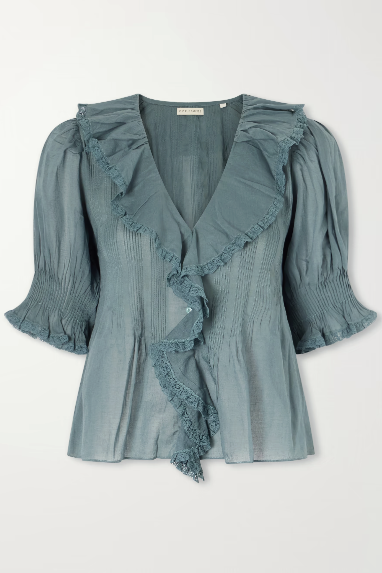 D&amp;Ocirc;EN, Henri Lace-Trimmed Organic Cotton Blouse