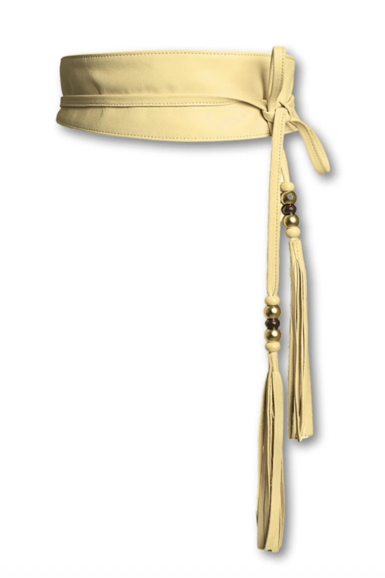 JUAN-JO, Butter Yellow Leather Obi Belt With Long Tassels