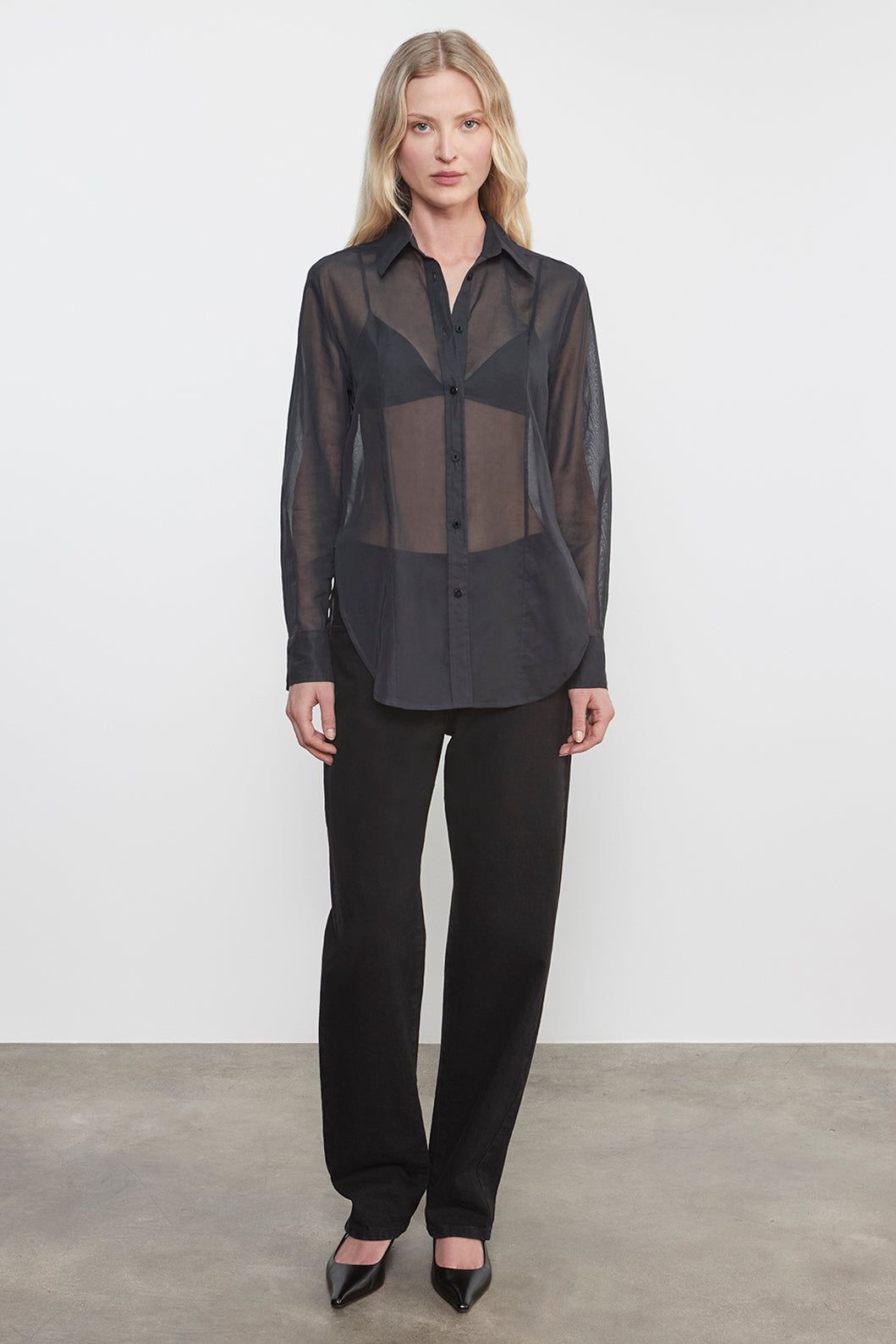 Cotton Organza Fitted Shirt | Black