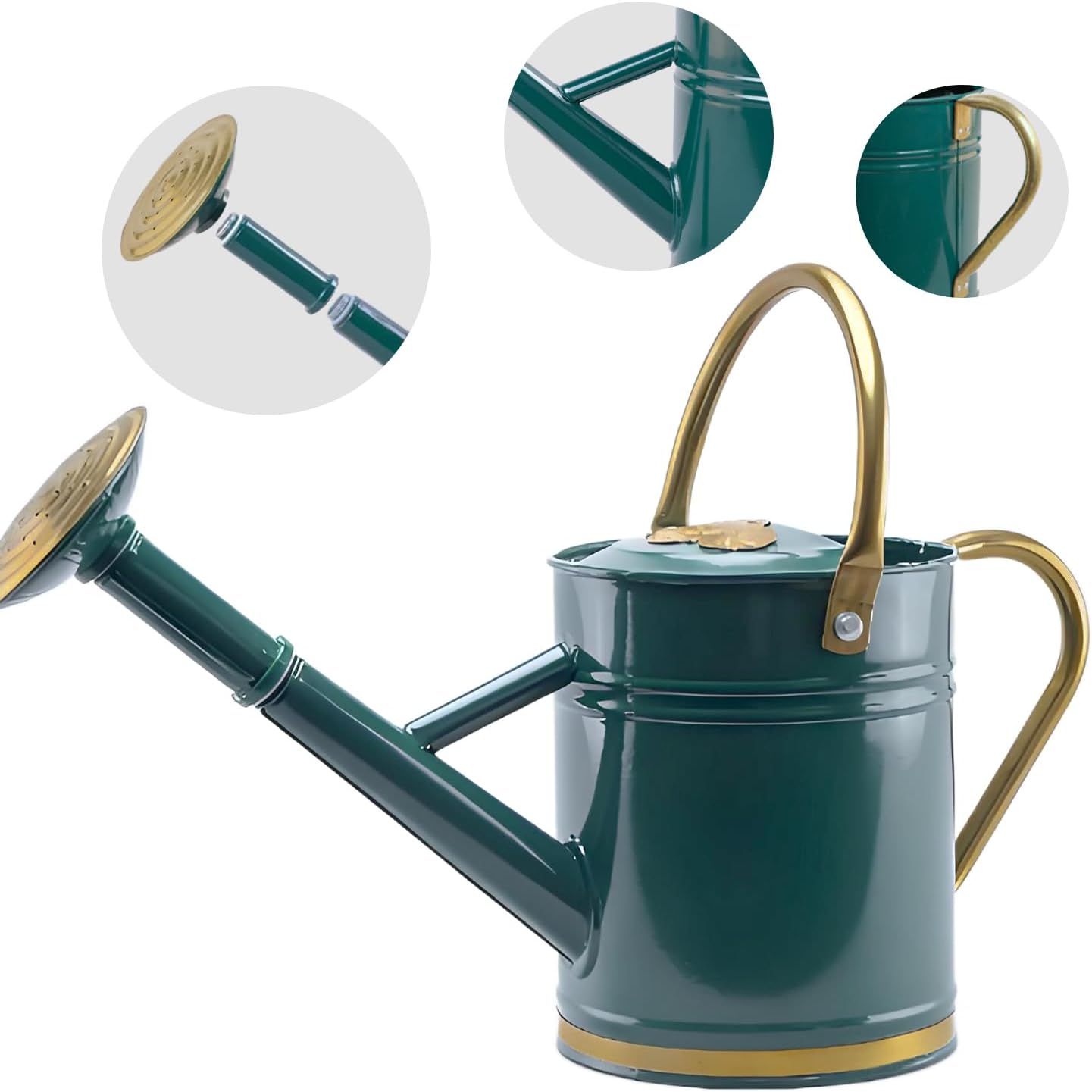 1 Gallon Galvanized Metal Watering Can With Solid Brass Sprout, Handle &amp;amp; Base Trim - Genuine Forged Copper Joints for Indoor/outdoor Plants, Garden, Balcony for Kids and Adults (emerald Brass)