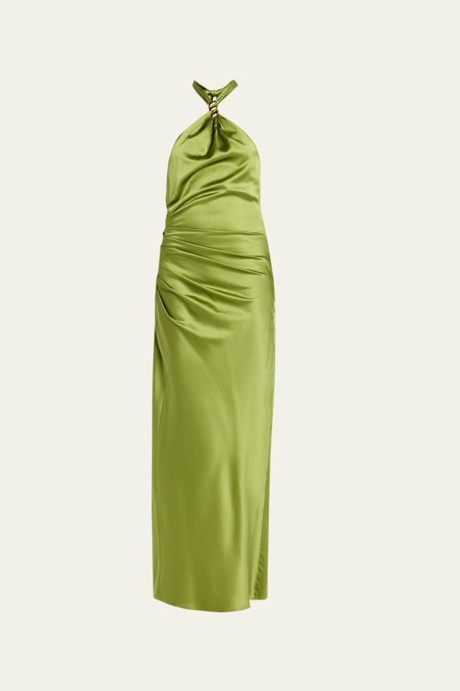 Izaren Silk-Satin Halter Maxi Dress