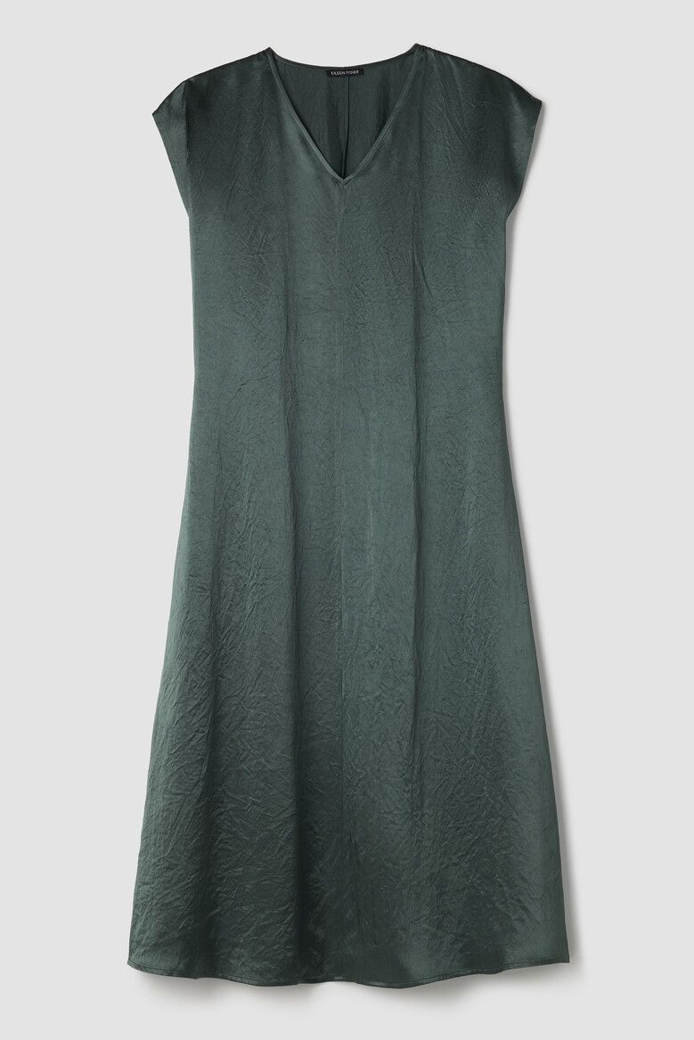 Eileen Fisher Textured Satin V-Neck Dres