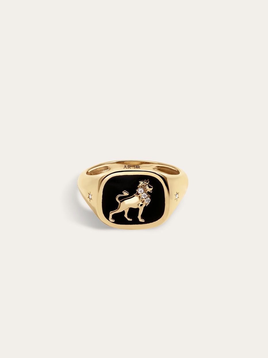 Zodiac Ceramic + Diamond Leo Signet Ring