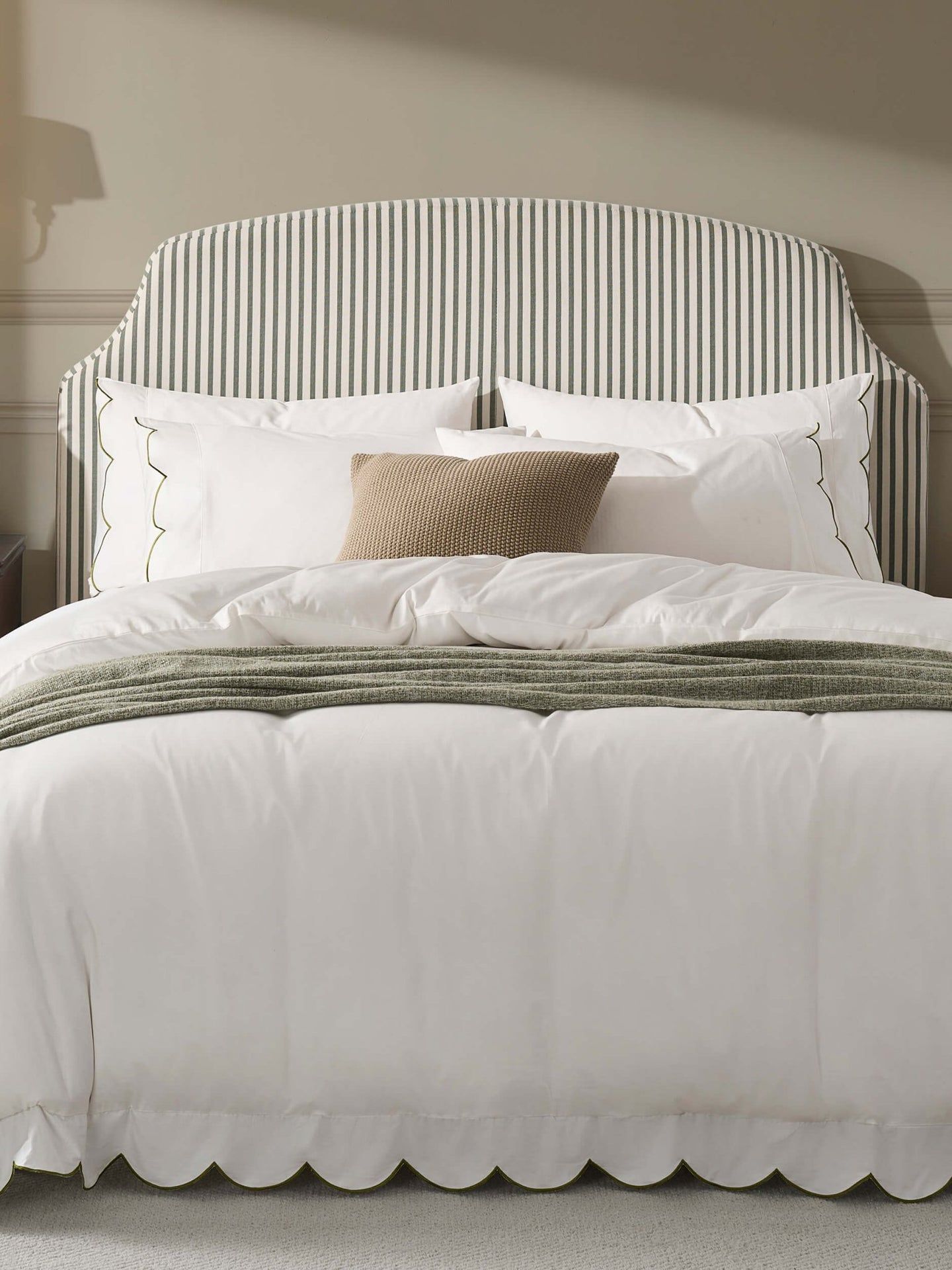 Simone 220 Thread Count Scallop Embroidered Edge Duvet Cover - Off White/olive