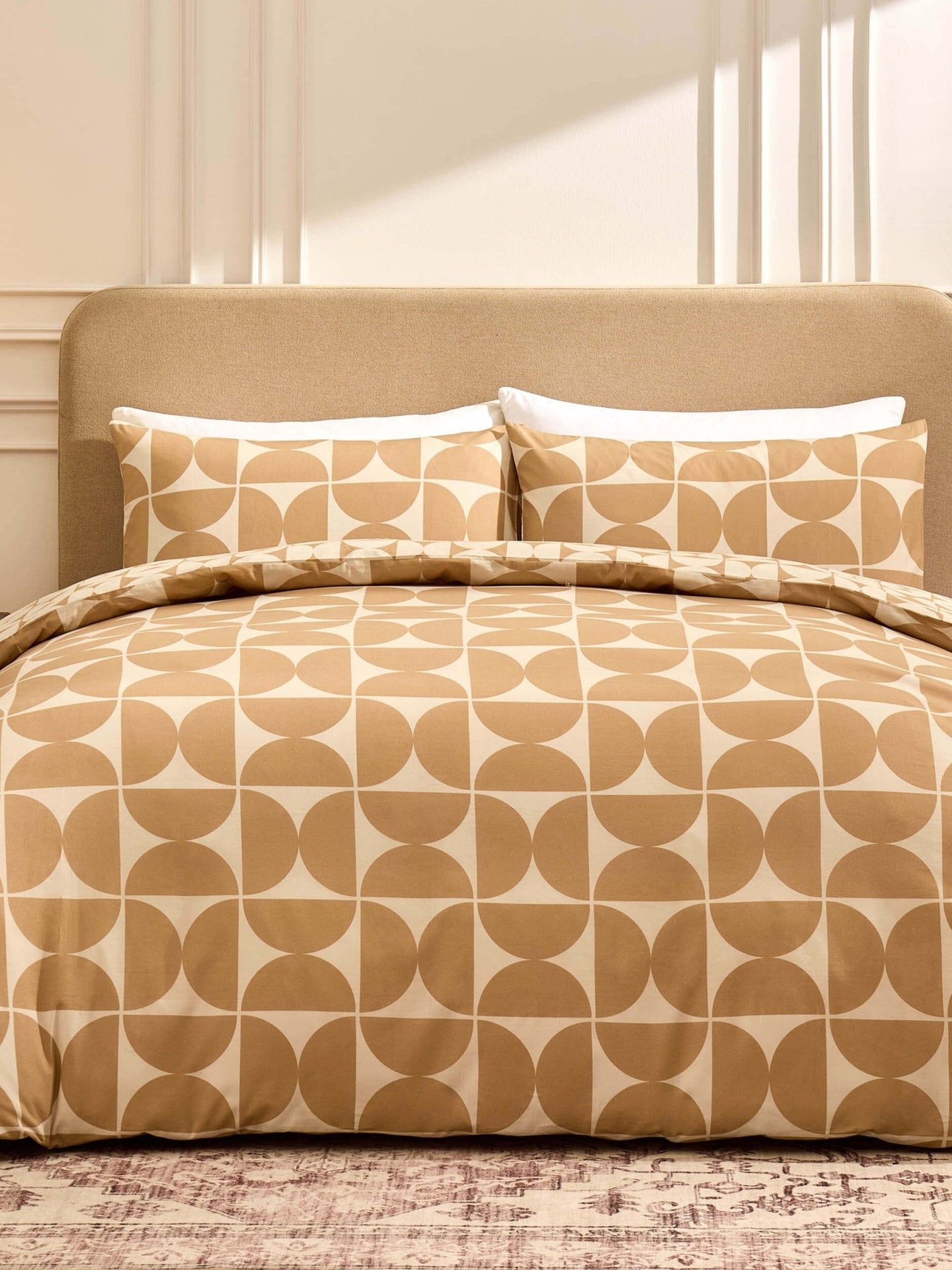 Suki 100% Cotton Geo Print Reversible Duvet Cover & Pillowcase Set - Stone