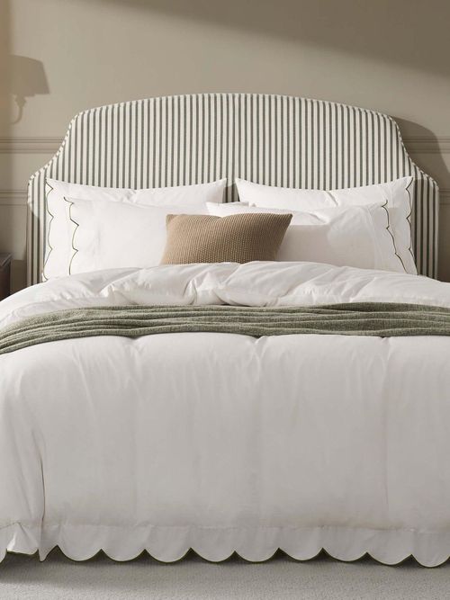 Simone 220 Thread Count Scallop Embroidered Edge Duvet Cover - Off White/olive