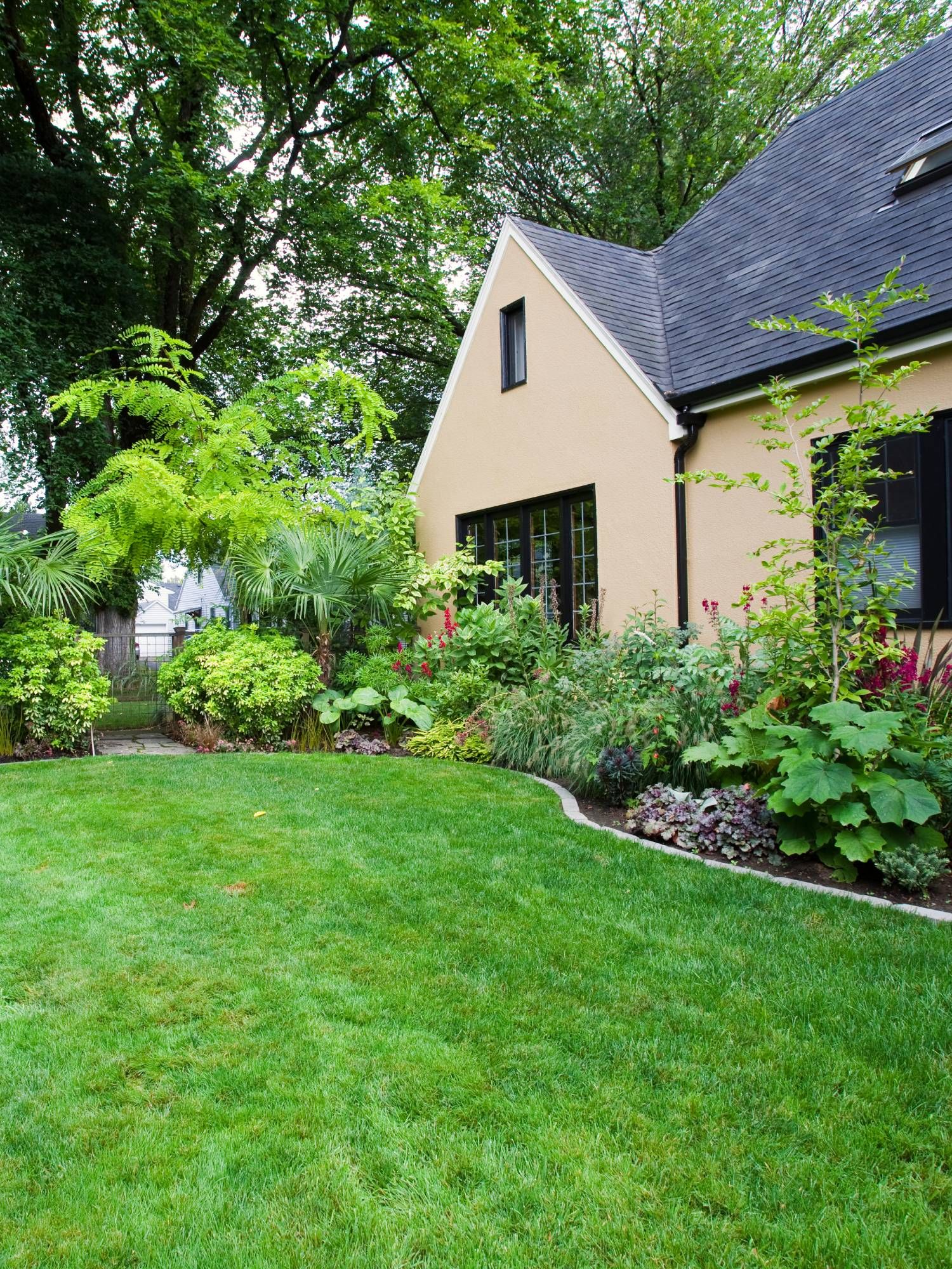 Lawn and garden next to house
