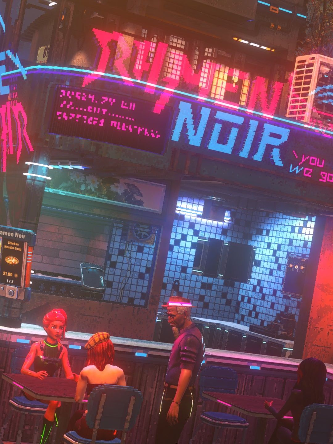 Nivalis Nights - Ramen noir noodle bar with a few customers waiting to be served