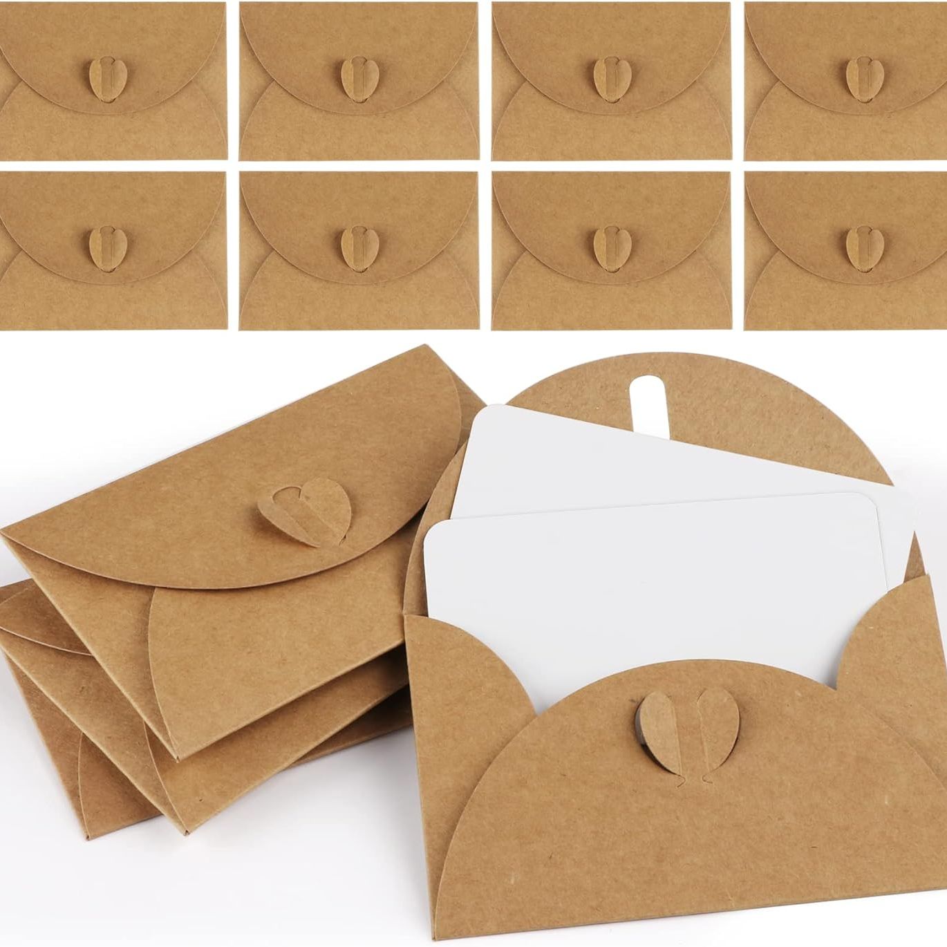 Mocraft 25 Mini Envelopes With Cards Vintage Mini Kraft Paper Envelopes Blank Cards Small Letter Envelopes With Heart Closure for Gift Cards Diy Thank You Cards