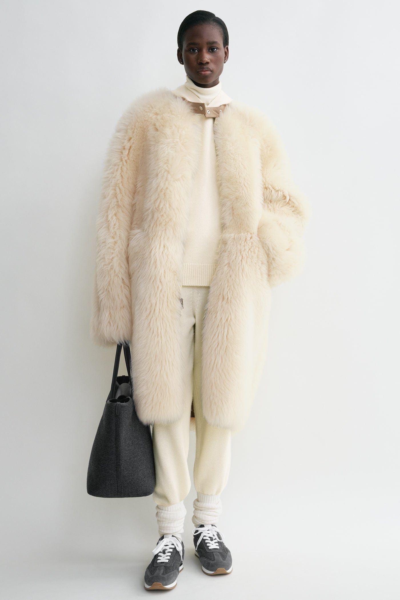 Two-Way Shearling Coat Cream/caramel