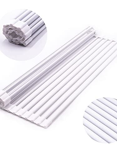 Bigdata&amp;amp;betterlife Multi Purpose Roll Up Dish Drying Rack White Dish Drying Mat With Rack for Kitchen,heavy Duty Foldable Silicone-Coated Stainless Steel Sink Dry Rack (white,20.5" X 13.1")