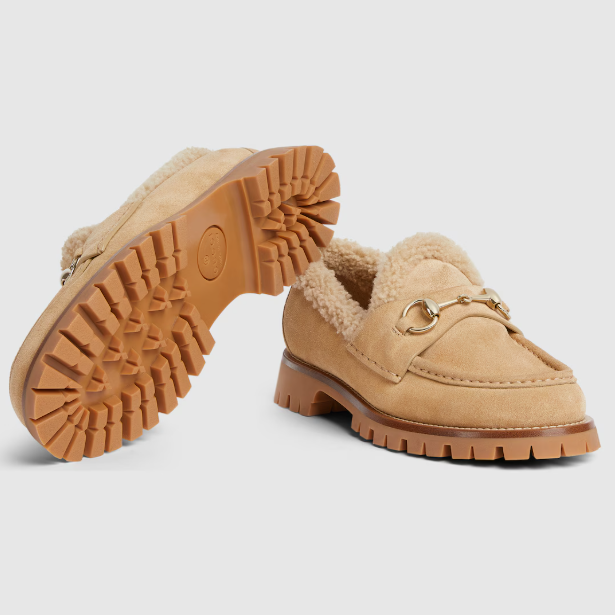 Gucci brown suede loafers with merino wool lining