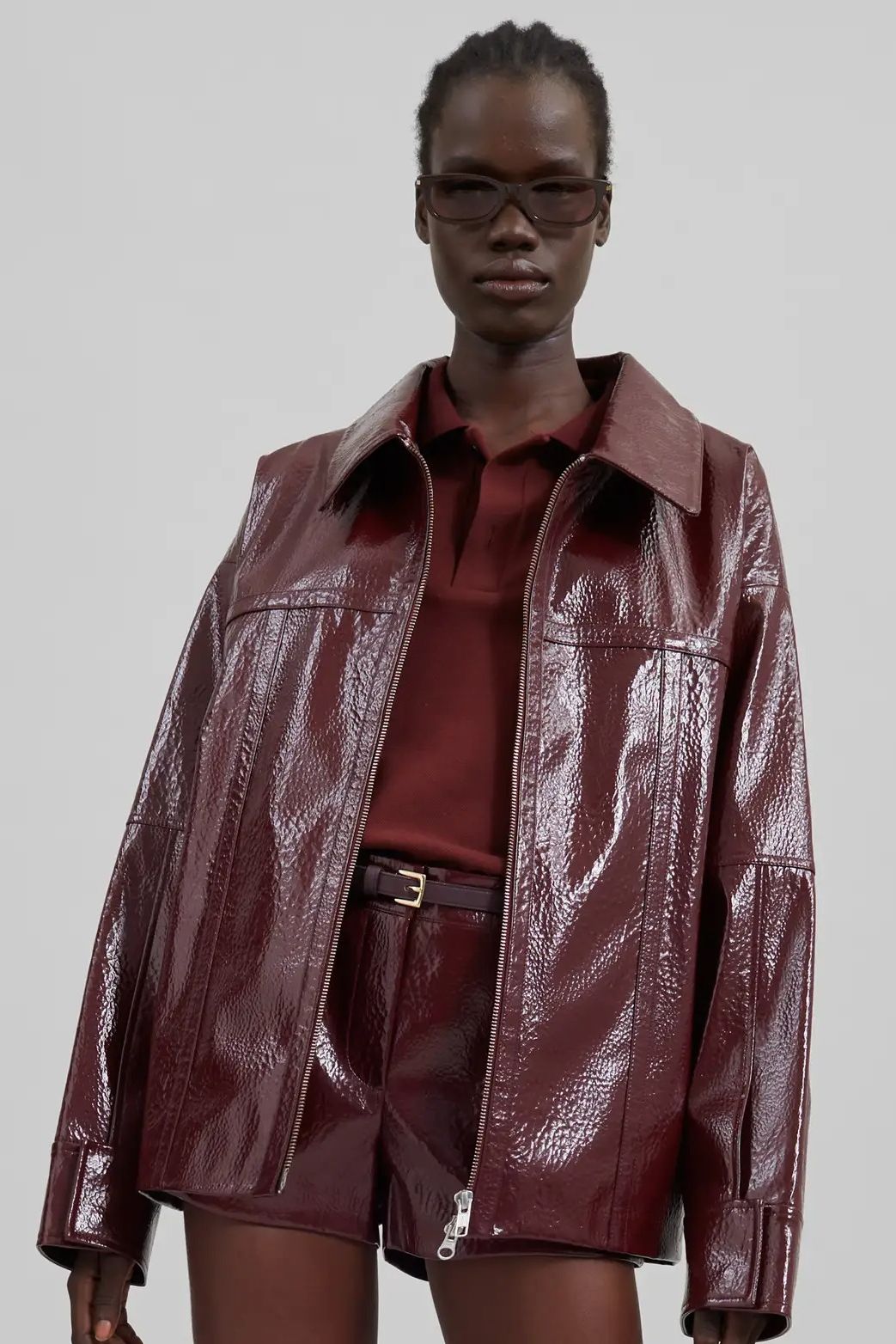 Arbor Crackled Faux Leather Jacket - Burgundy