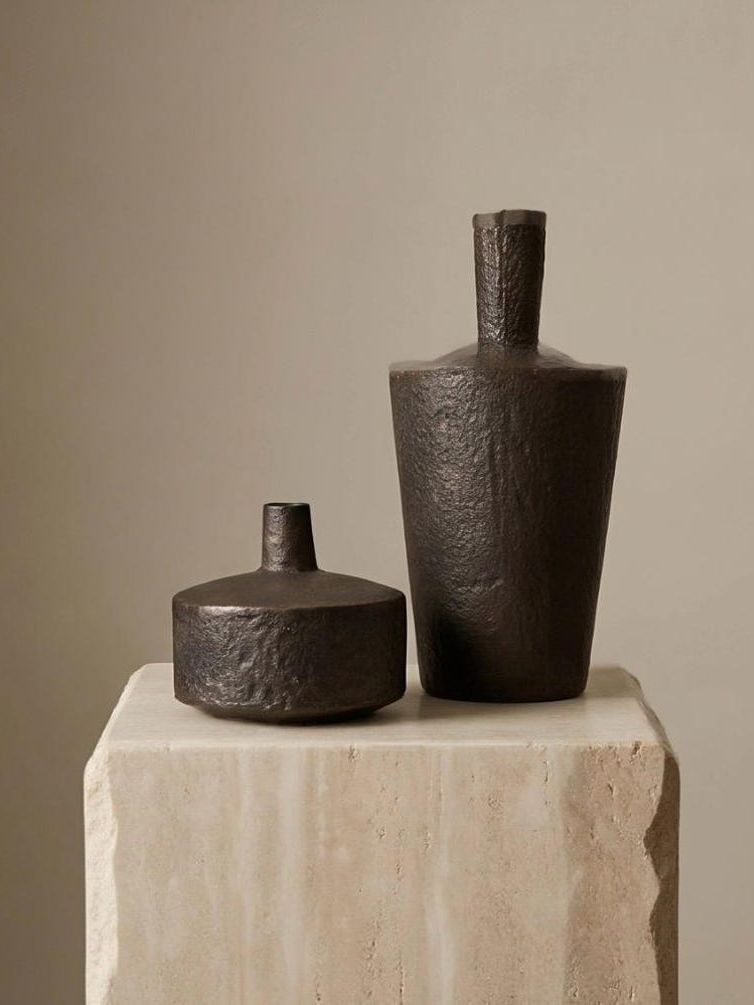 Objet De Curiosit&amp;eacute; Iron Bottle Set of 2 | Rustic Sculptural Decor | Handcrafted Rust Finish | Industrial Design Objects | Modern Art Decor
