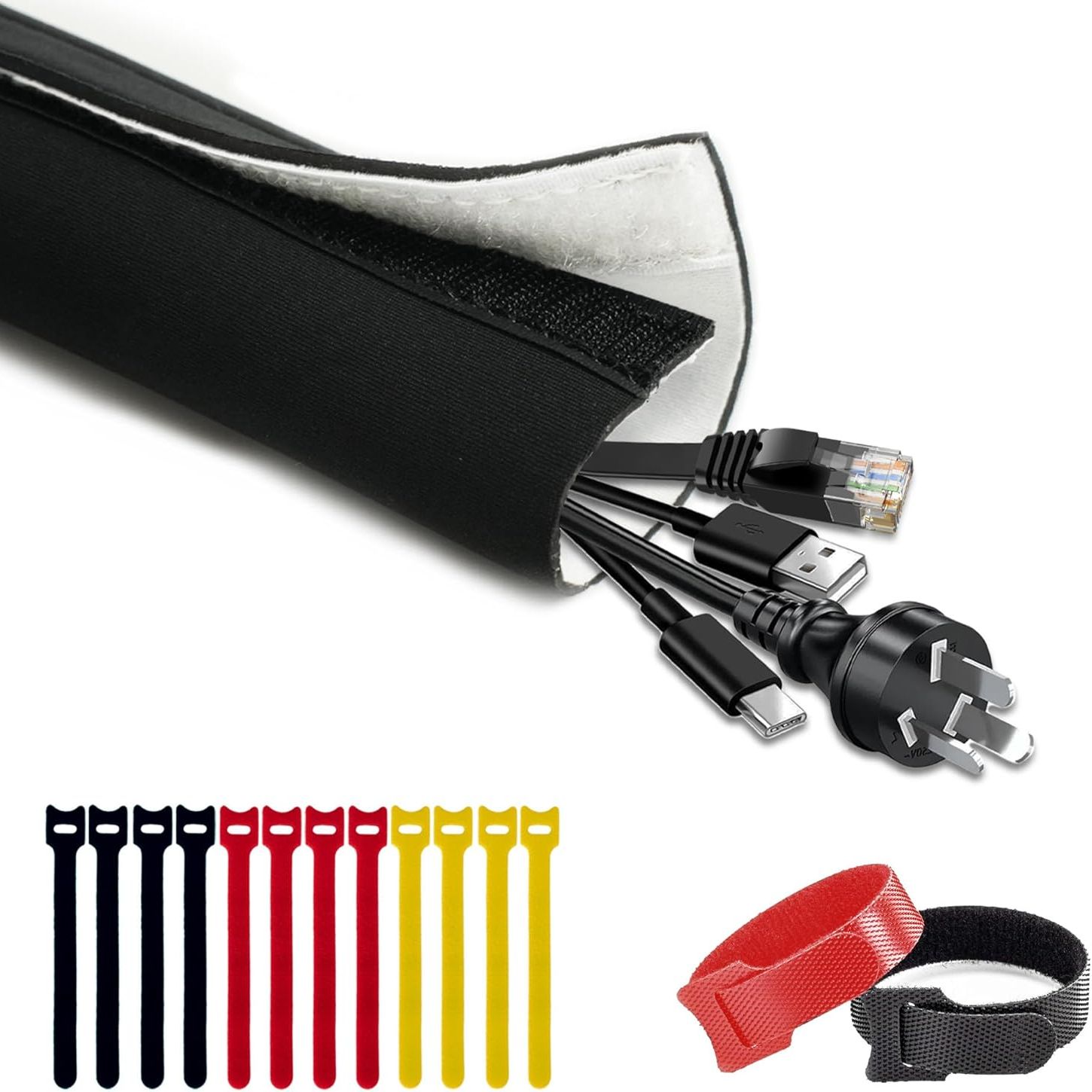 Neoprene Cable Management Sleeve 3.3ft (40 Inch) - 1.5 Inch, Velcro Cuttable Cord Organizer, Split Wire Loom Tubing Reversible Cord Protector for Tv Usb Pc Ethernet Cable Hider Protect Pets Kids