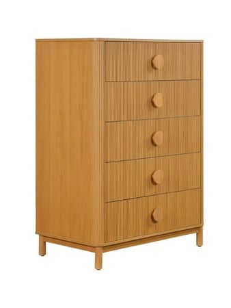 Beautiful Fluted 5-Drawer Dresser, Warm Honey Finish