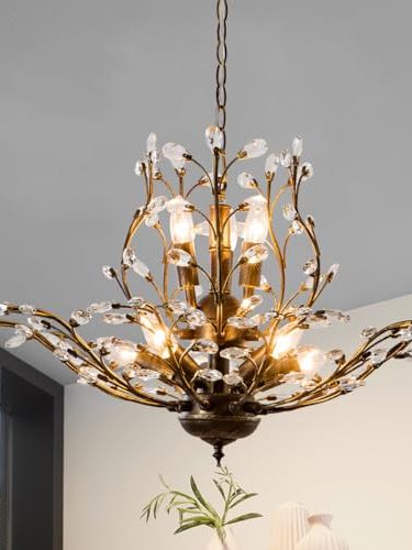 Vintage 8 Light Crystal Chandelier for Dining Room, Aged Bronze Tree Branch