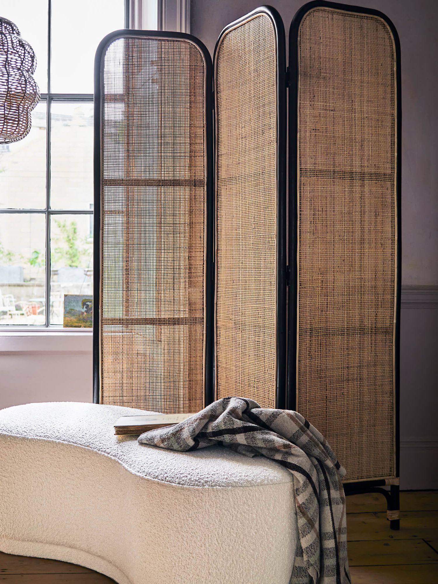 Black and Natural Rattan Screen