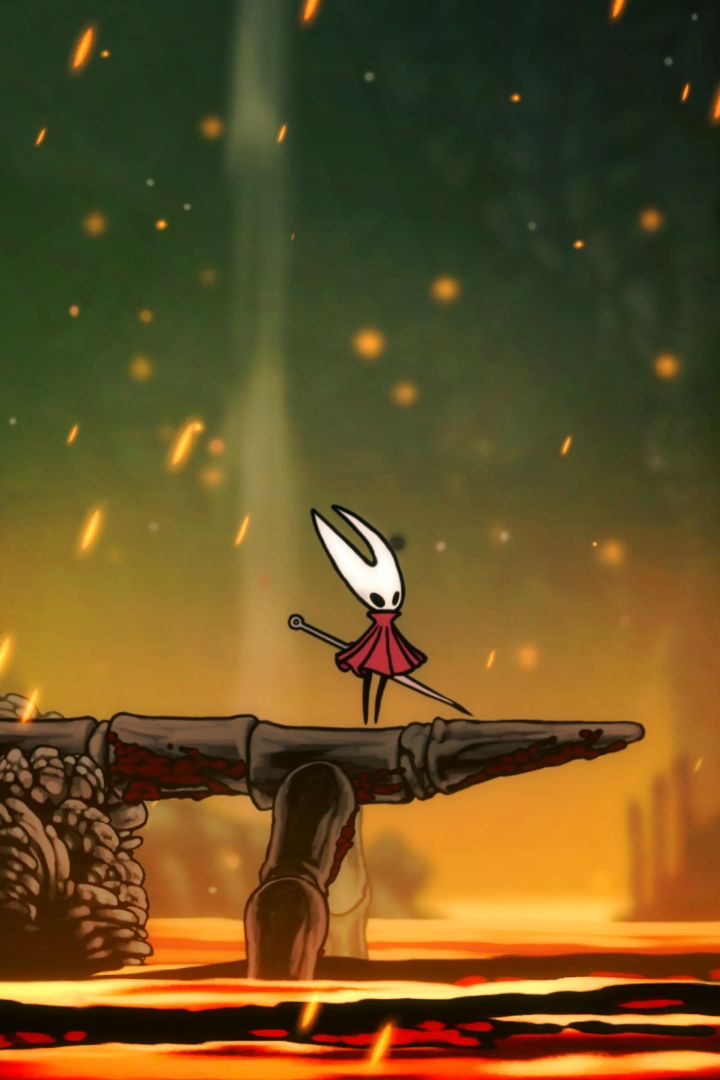 Hornet stands on bone above lava in Hollow Knight: Silksong