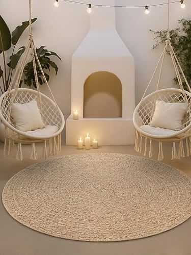The Carpet Kansas - Robust Indoor and Outdoor Carpet in Natural Jute Look, Weatherproof, Suitable for Patio and Garden, Approx. 160 Cm Round