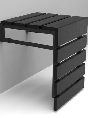 Handmade Teak Wood Wall Mounted Folding Shower Seat, Bathroom Stool for Elderly, Disabled, Pregnant, and Handicapped, Water-Resistant Folding Outdoor Bench (black)