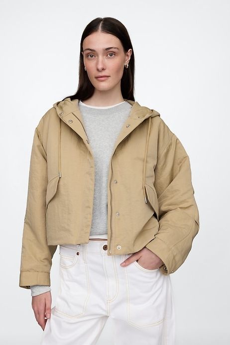 Hooded Nylon Crop Jacket