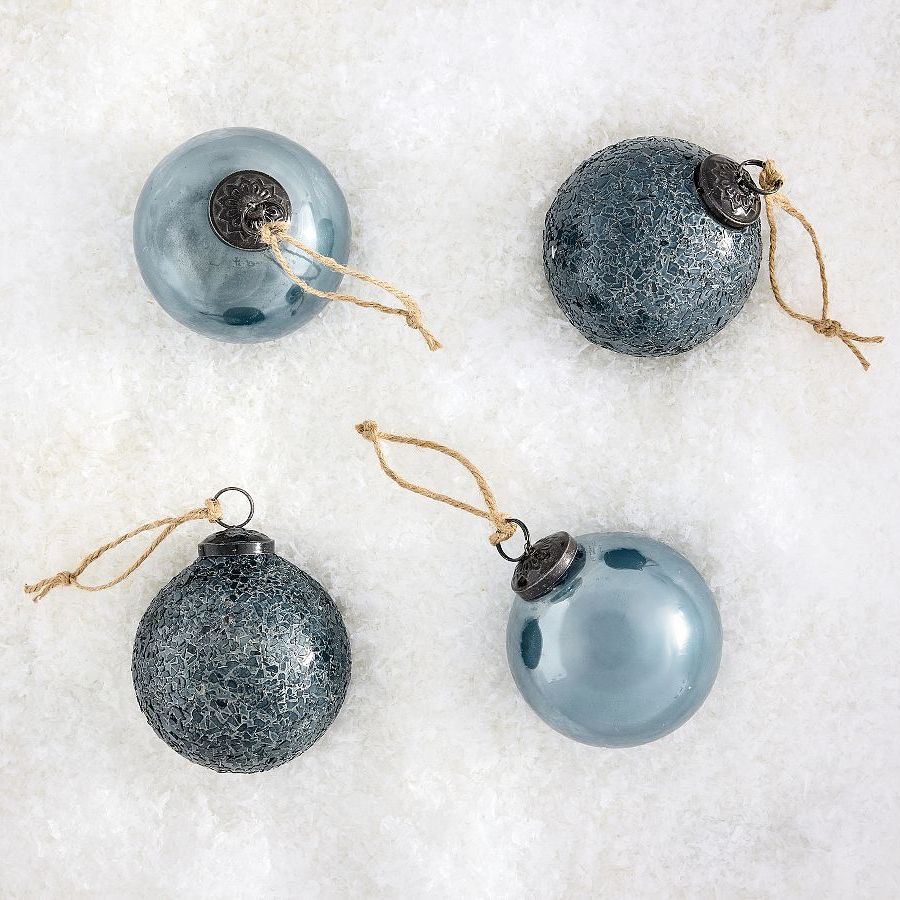 Pottery Barn, Blue Mixed Ball Ornaments - Set of 4