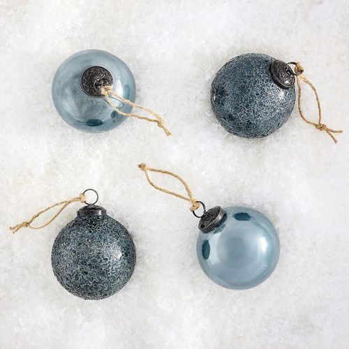 Blue Mixed Ball Ornaments - Set of 4