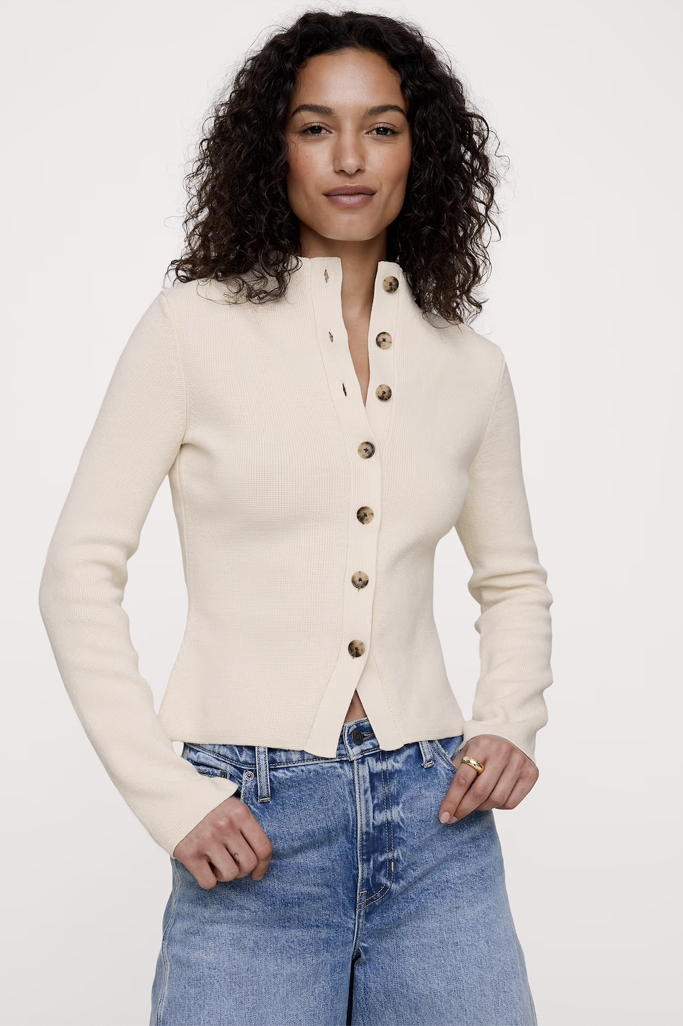 Banana Republic, Larkspur Cotton-Silk Mock-Neck Cardigan