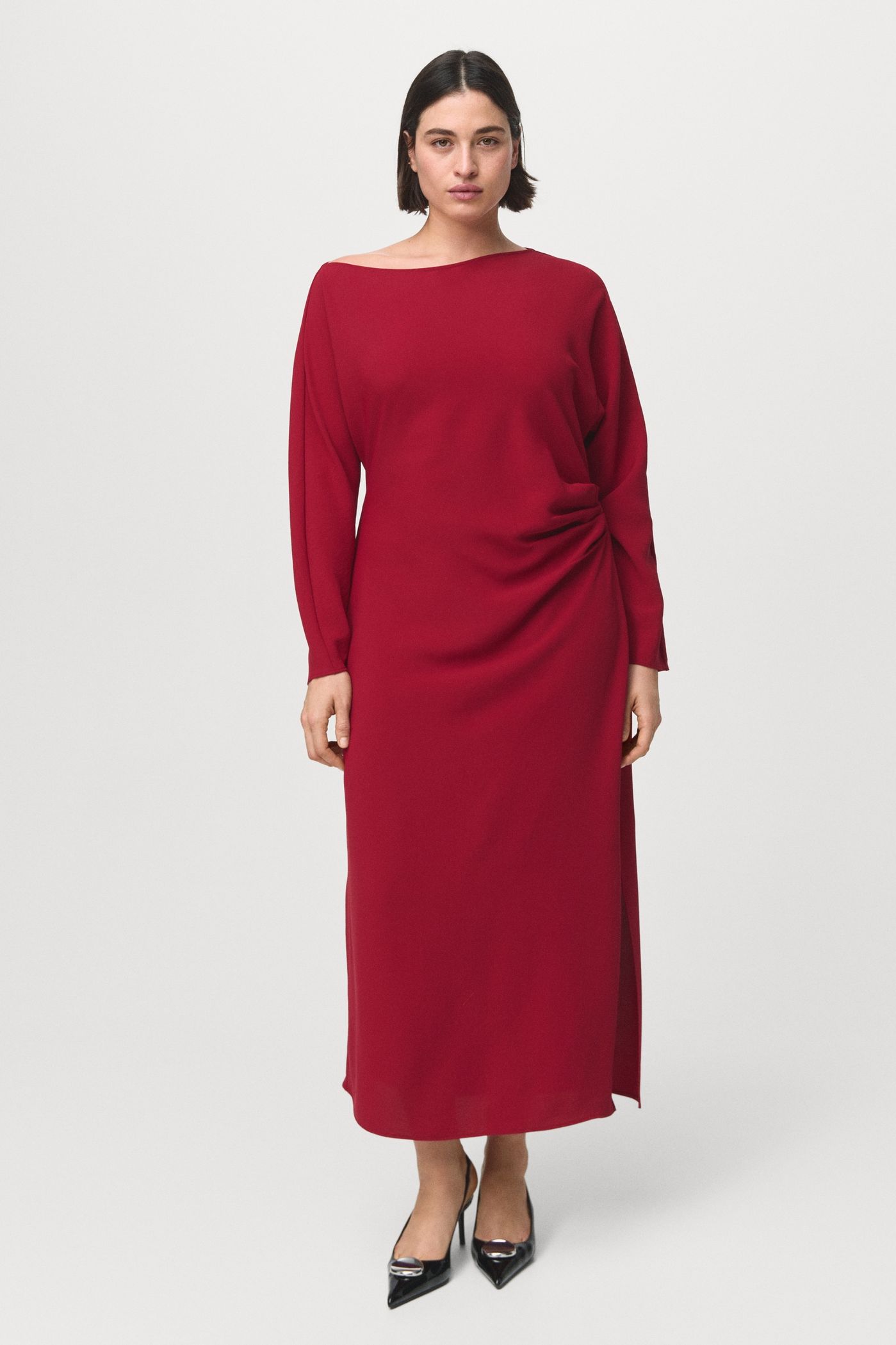 Boat-Neck Ruched Dress - Women | Mango Usa