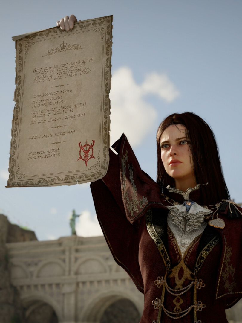 Crimson Desert: Charting the Unknown - A young woman holding up a parchment