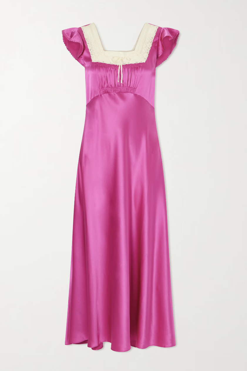 Corina Lace-Trimmed Silk-Satin Midi Dress,