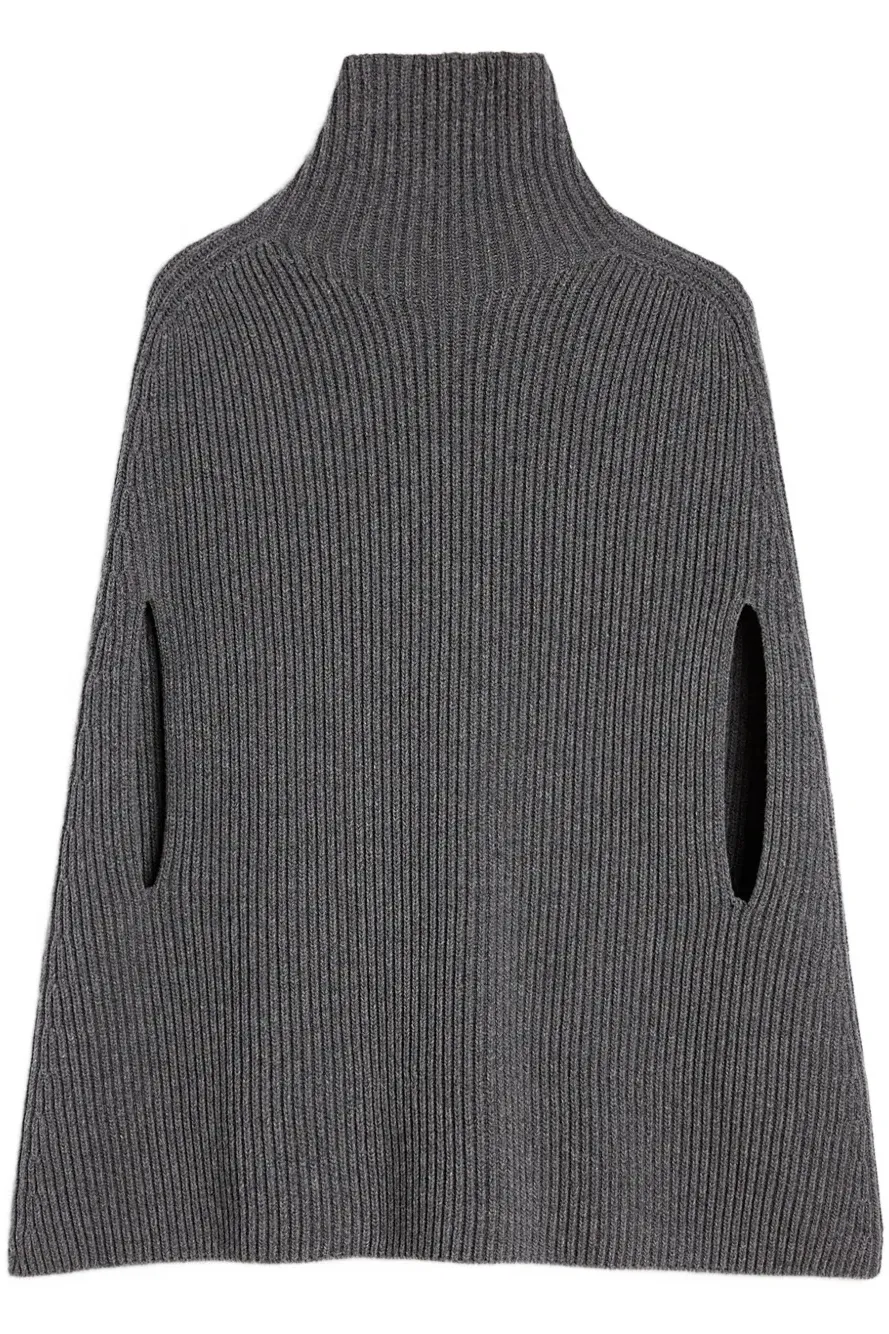 Jil Sander High-Neck Ribbed Cape | M
