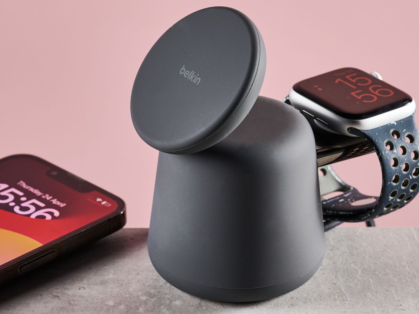 thumbnail image 2 of Belkin BoostCharge Pro 2-in-1 Wireless Charging Dock With MagSafe 15W – Sand (Open Box) 2 of 6