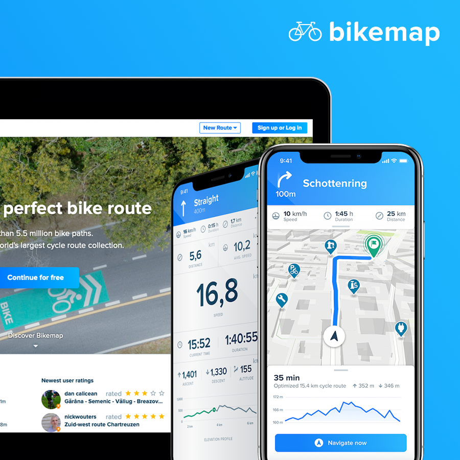 Screenshot of the bikemap homepage and app