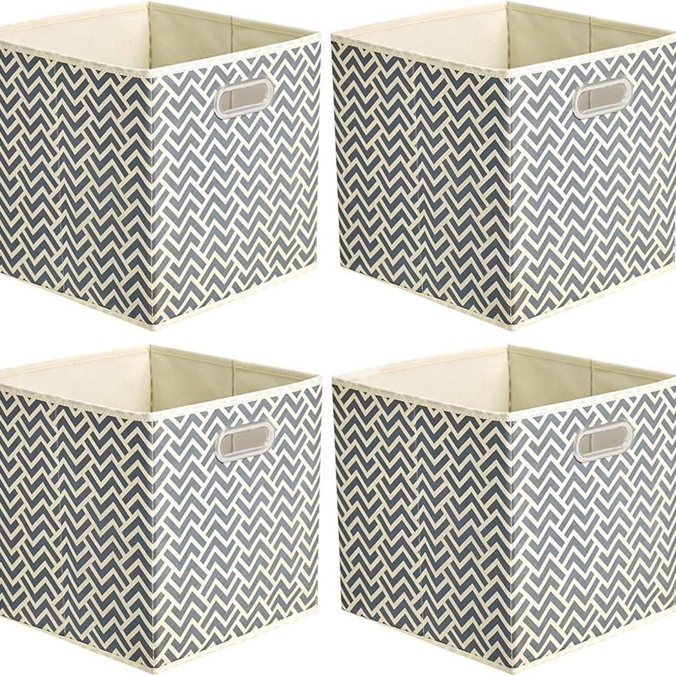 Amazon Basics Collapsible Fabric Storage Cubes With Oval Grommets, 6-Pack, Chevron Grey